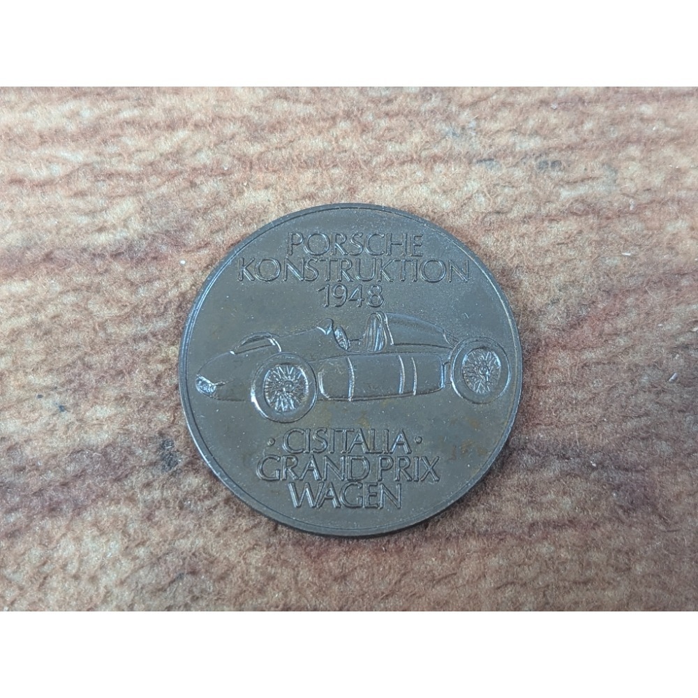 Porsche Medallion‎ Coin 1948 Cistalia Grand Prix Wagen 1972 Checkered Flag